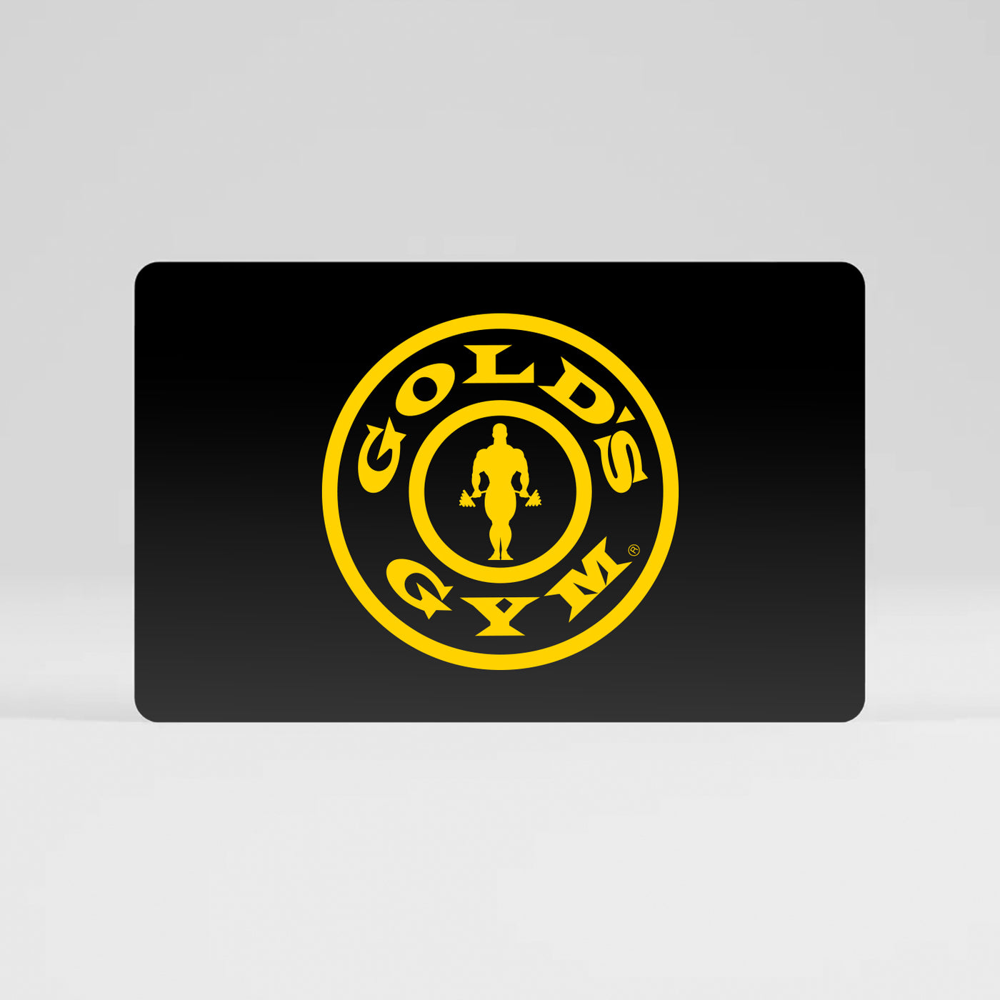 Black Golds Gym giftcard with yellow Gold's Gym logo